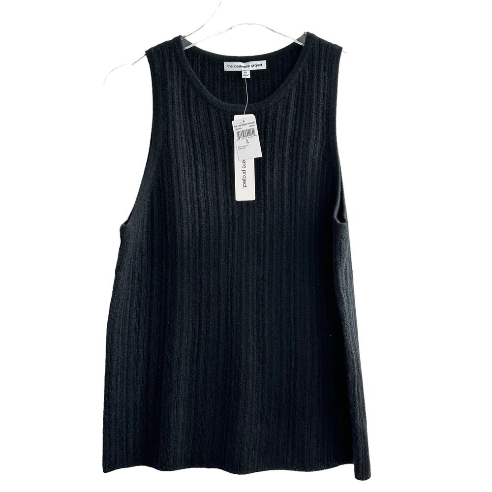 The Cashmere Project Ribbed Tank Women XL Black Crew Neck‎ Minimalist New